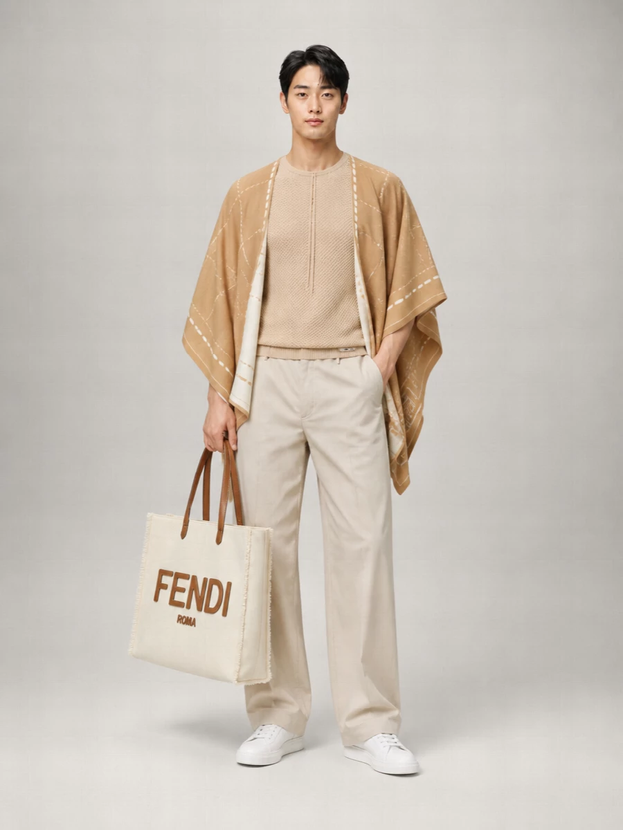 Fendi Virgin Wool Checked Poncho