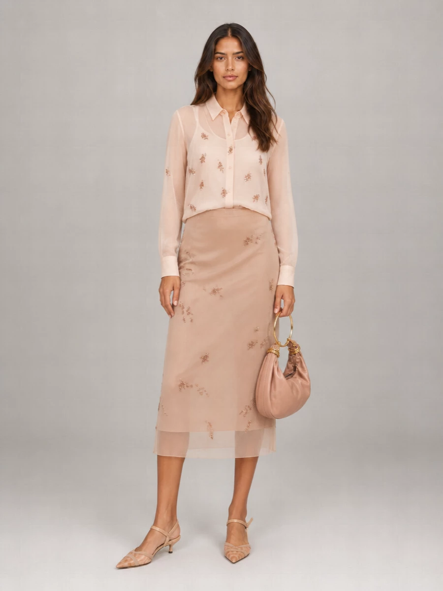 Fendi Embellished Tulle Midi Skirt