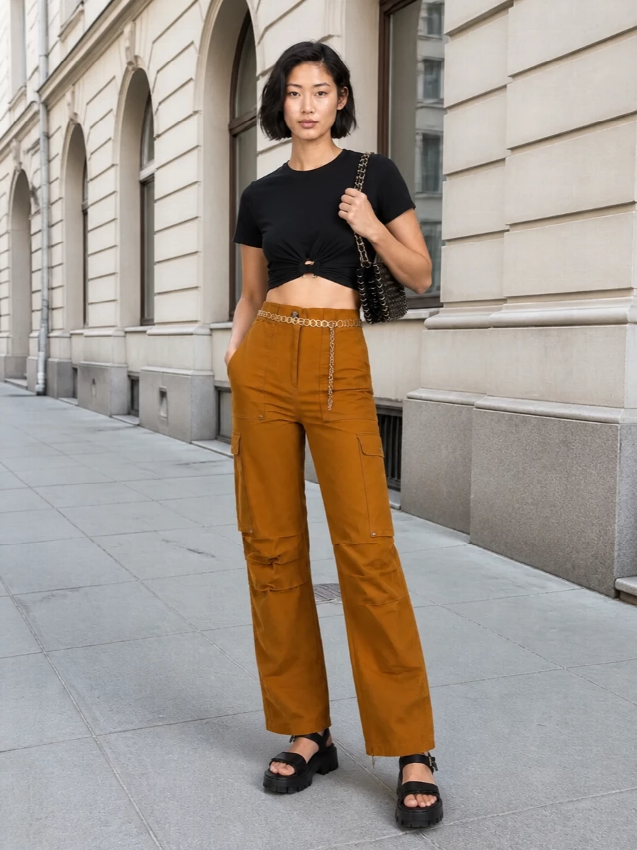 Paco rabanne cargo pants black crop top outfit