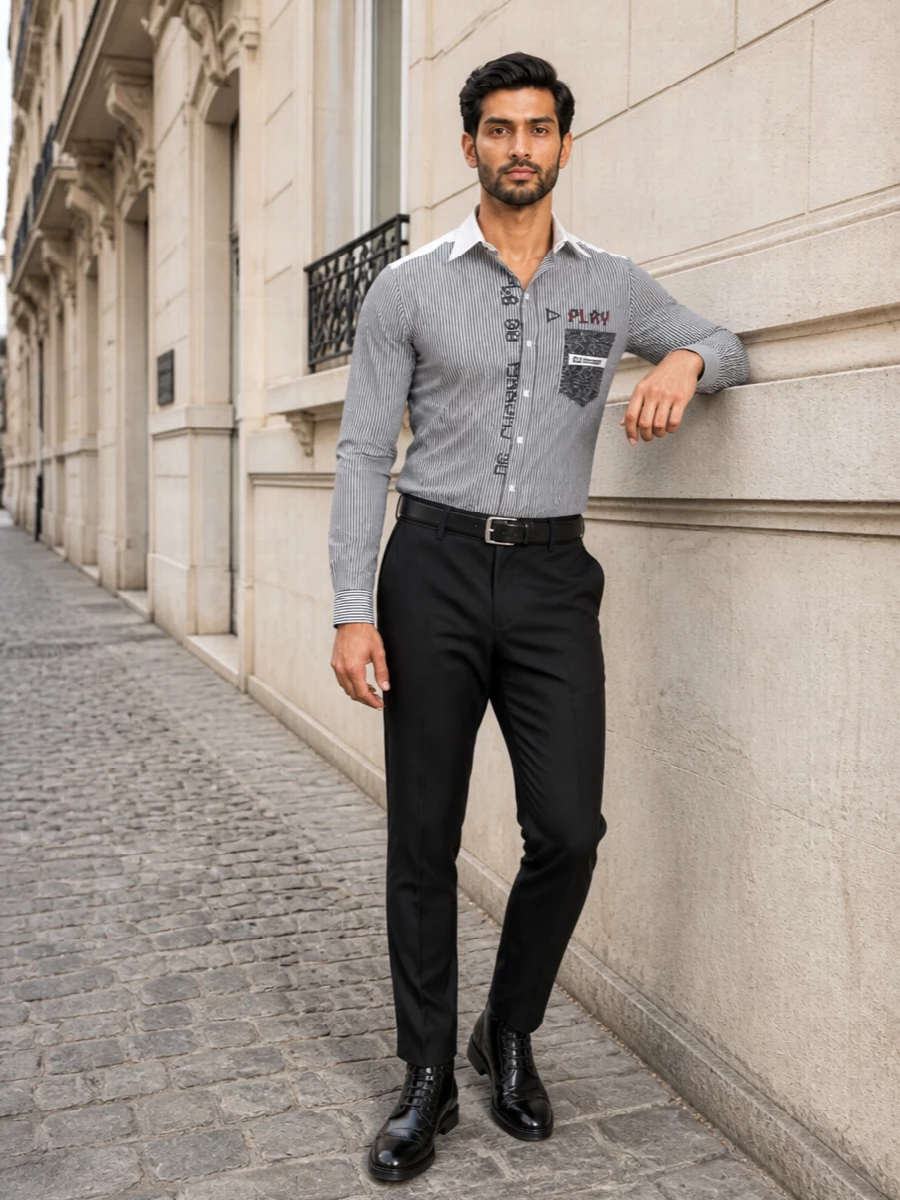 Dolce gabbana striped shirt black suit trousers
