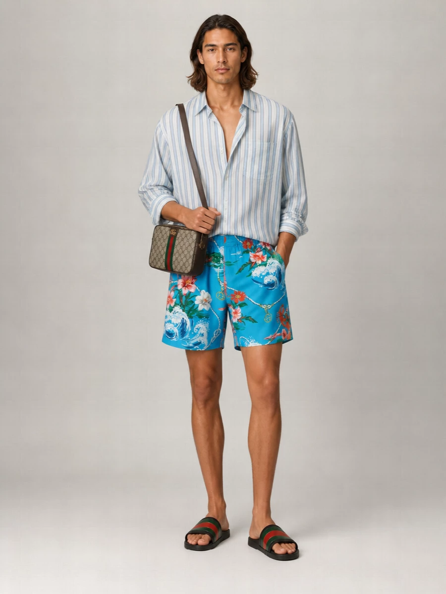 Gucci Silk Floral Print Swim Shorts