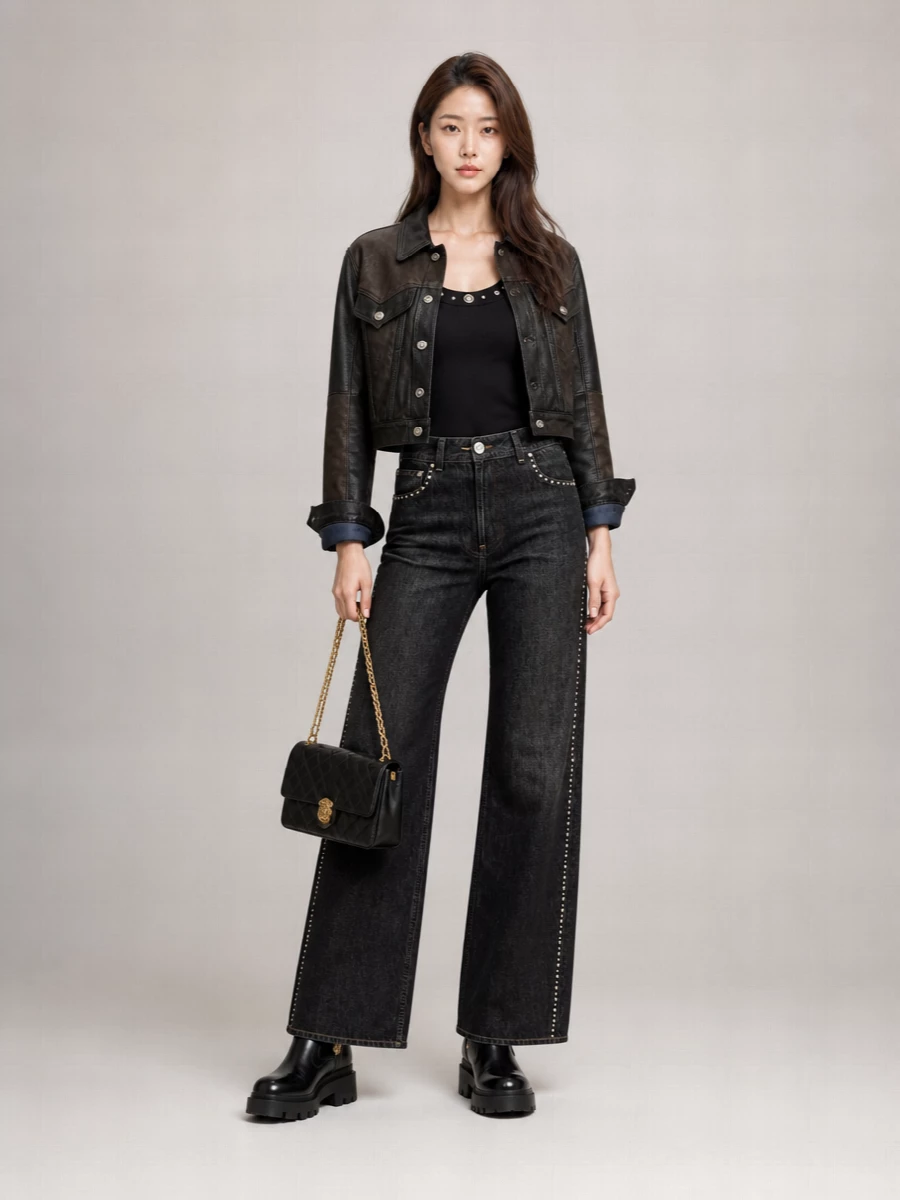 Versace Paneled leather jacket | The Fashion Square