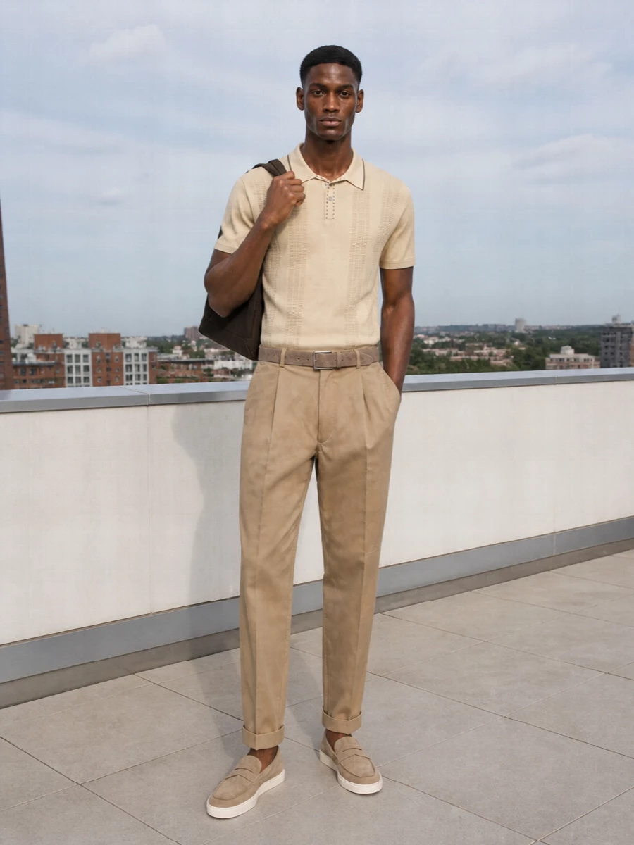 Beams plus khaki chinos knit polo tods loafers