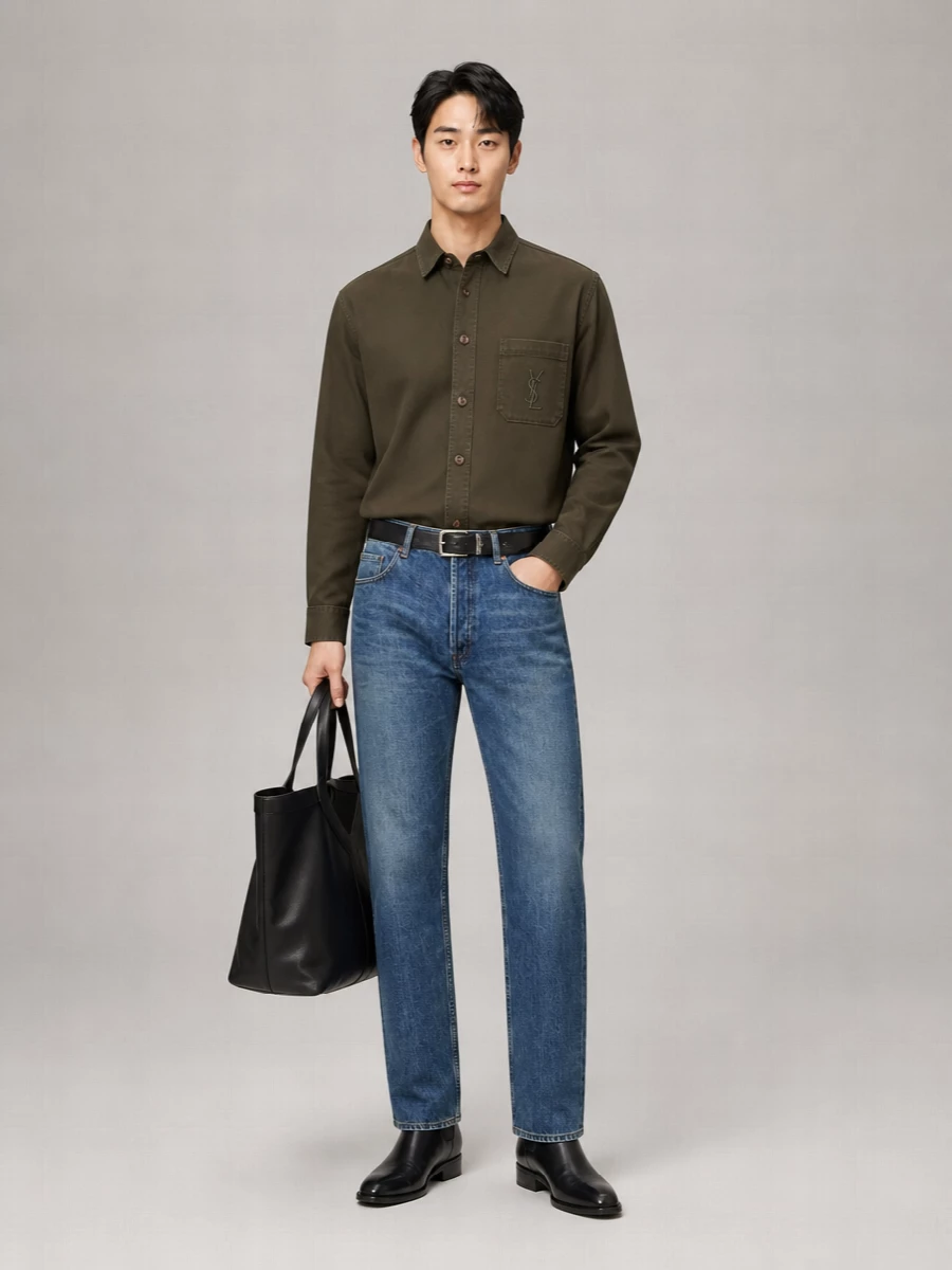 Saint Laurent Denim Mid-Rise Straight-Leg Jeans