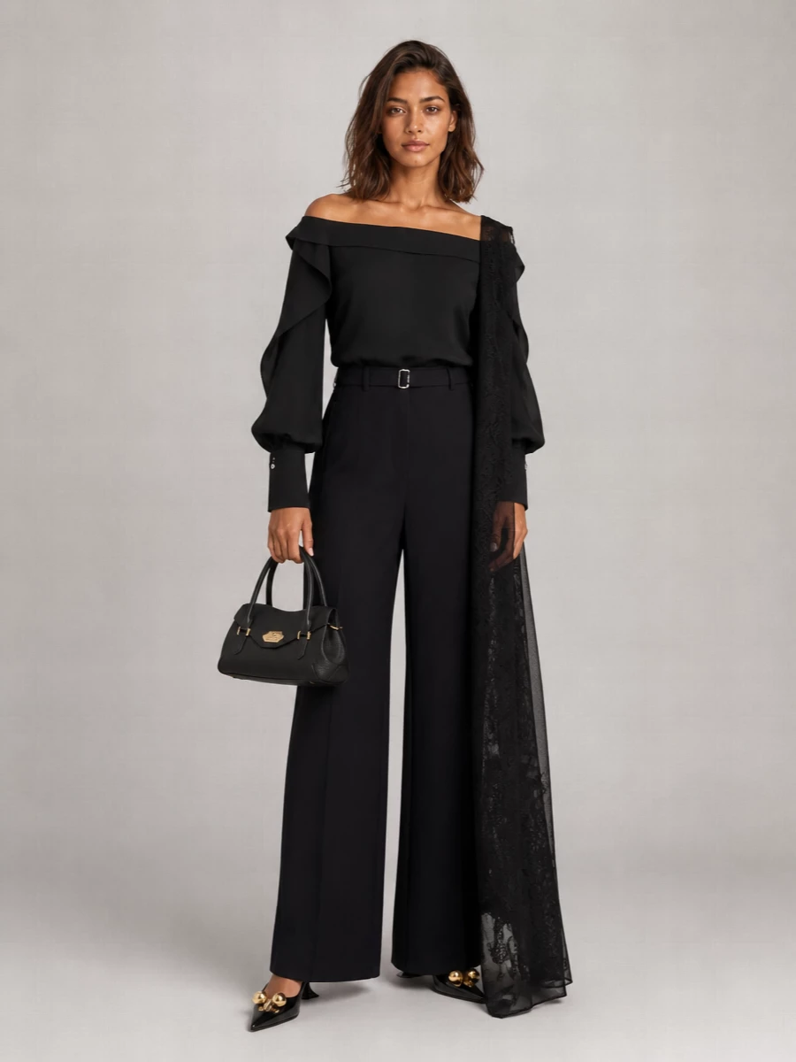 Lanvin Silk Crewneck Long-Sleeve Ruffled Blouse