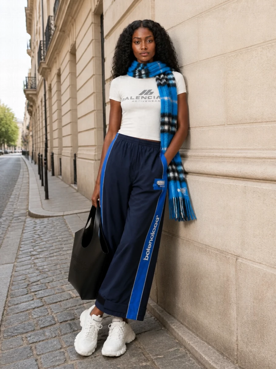 Balenciaga track pants white logo tee sneakers