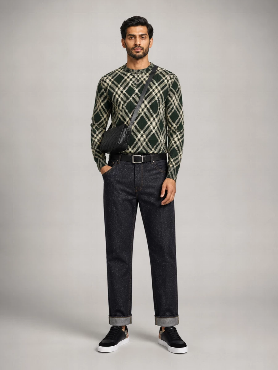 Burberry Ribbed Regular-Fit Check Sweatshirt