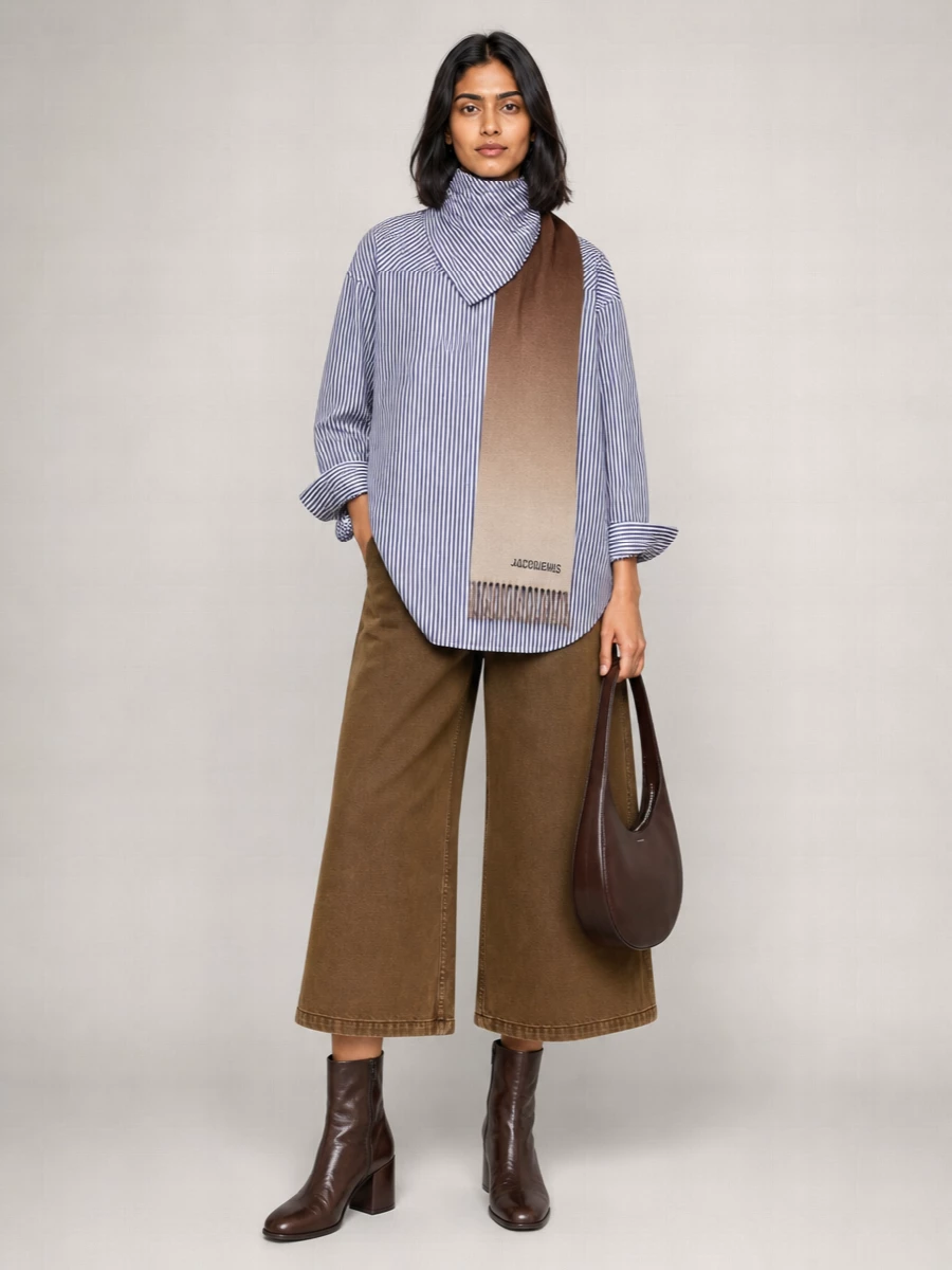 Ami Paris Denim Flared Wide-Leg Bermuda Shorts