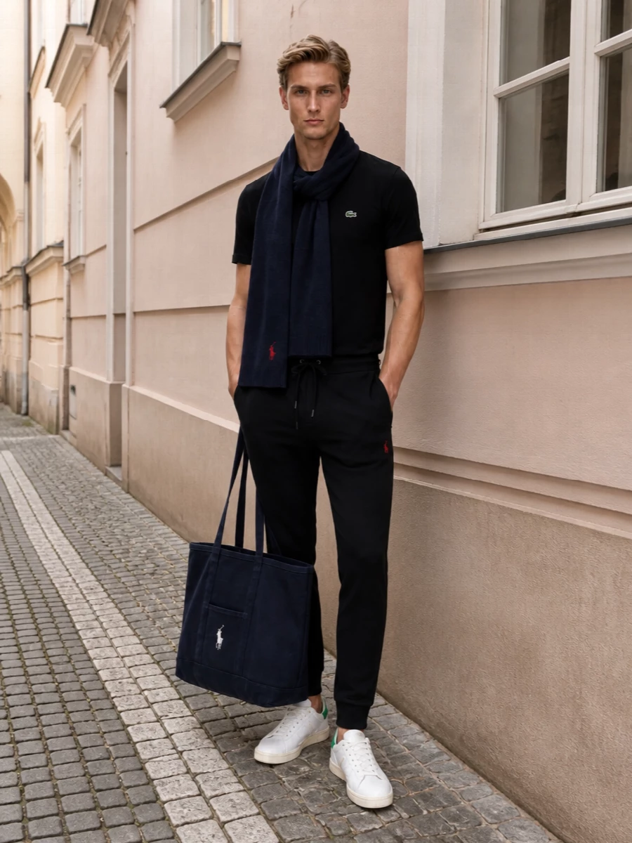 Lacoste tee polo joggers adidas stan smith outfit