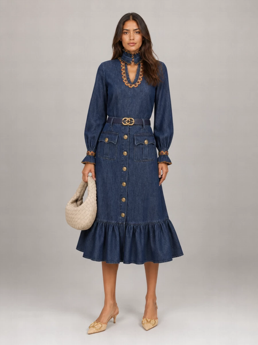 Valentino Garavani Denim A-Line Skirt