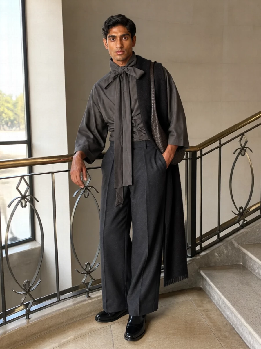 Jacquemus wrap top jil sander wide leg trousers