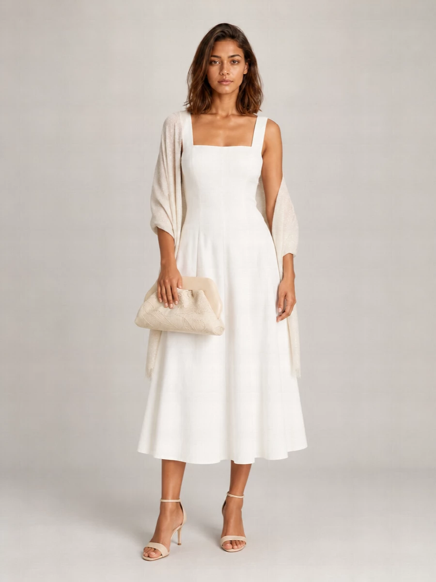 Staud Cotton Sleeveless Square-Neck Midi Dress