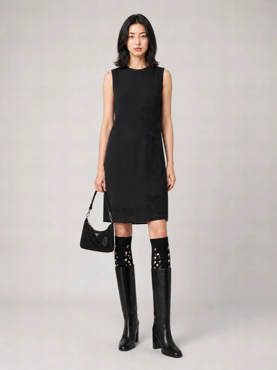 Prada fine-knit floral-embroidered over-the-knee socks