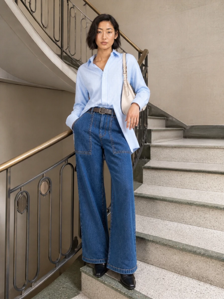 Etro wide leg jeans bottega veneta shirt outfit