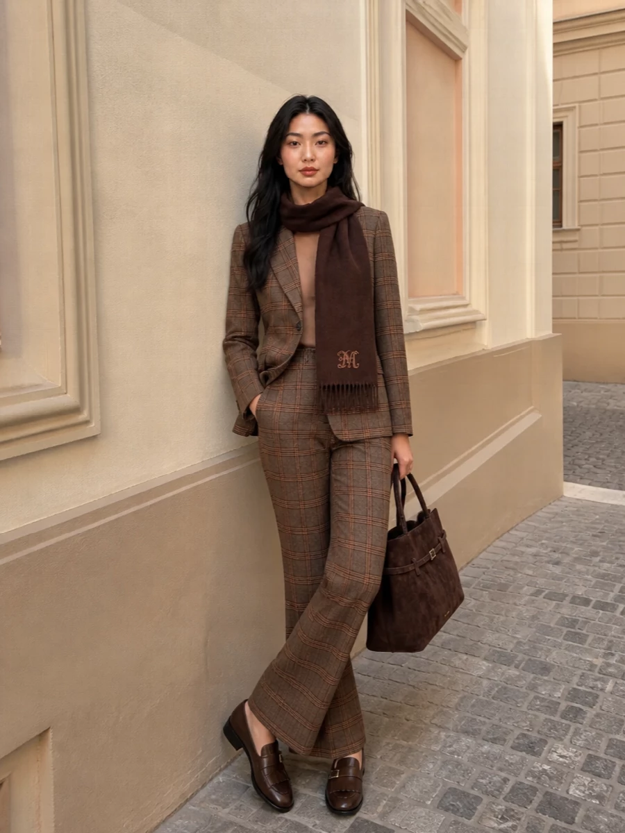 Max mara brown check suit chocolate loafers