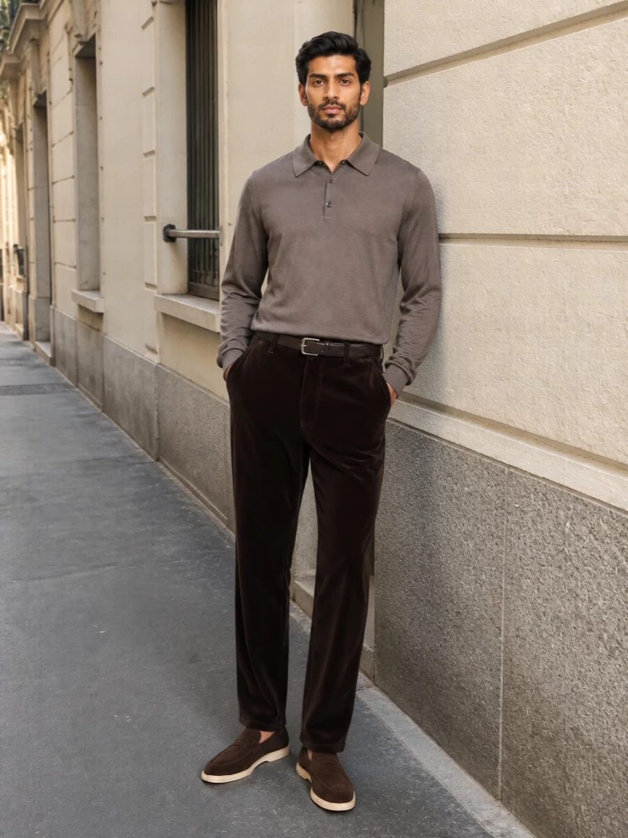 John smedley polo prada espresso trousers outfit