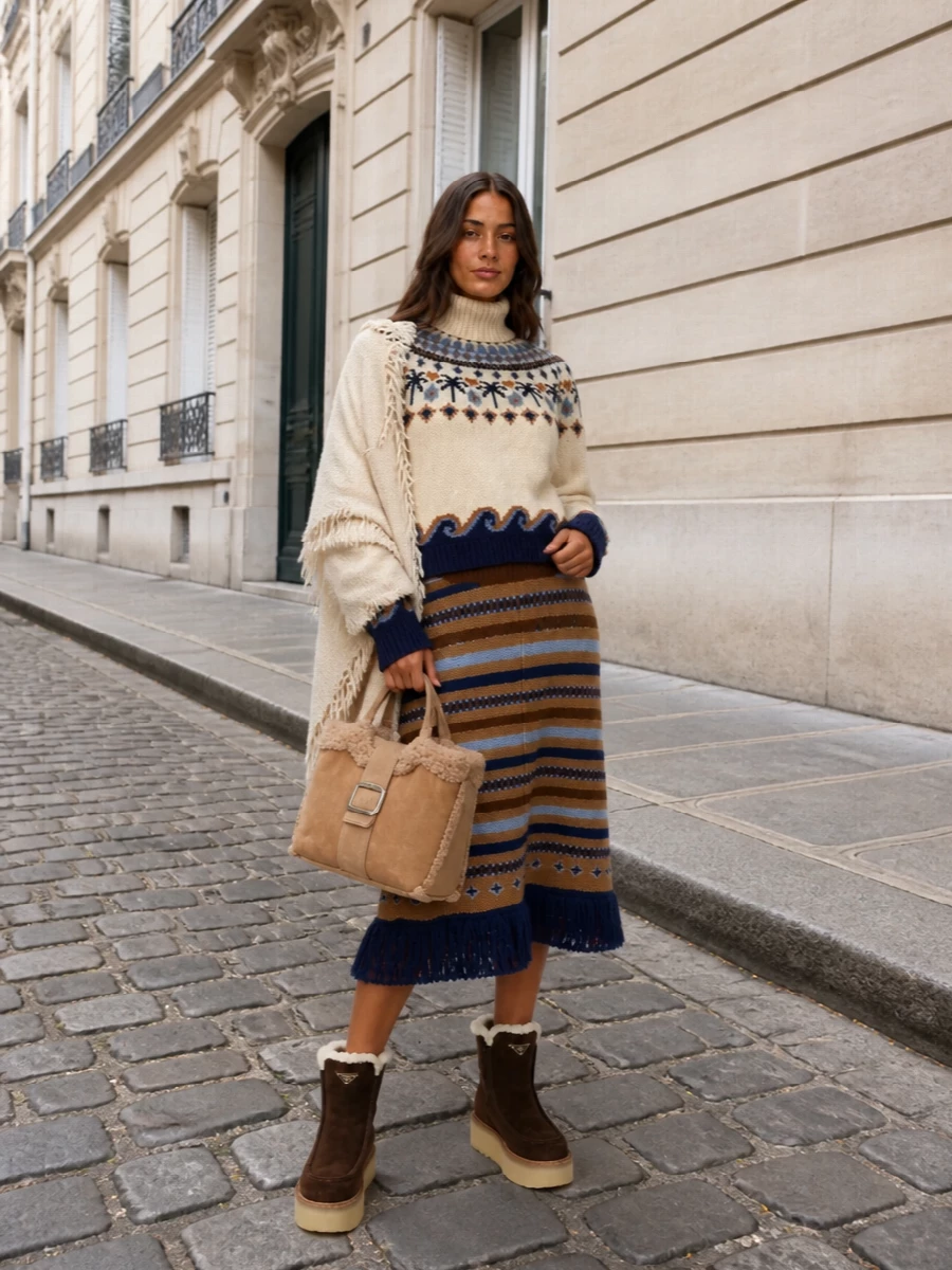 Alanui knit sweater skirt prada boots