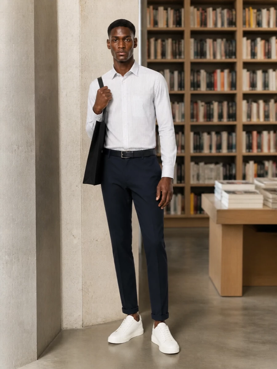 Calvin klein shirt dondup navy chinos outfit