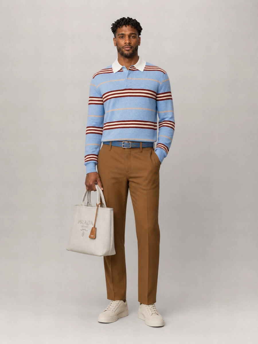 Guest In Residence Cashmere Striped Long-Sleeve Polo Sweater