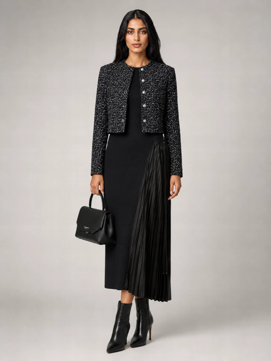 Emporio Armani Bouclé Sequin-Embellished Single-Breasted Coat