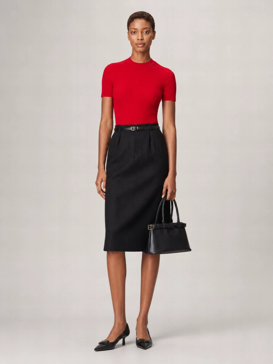 Prada Ribbed Virgin Wool Short Sleeve Top