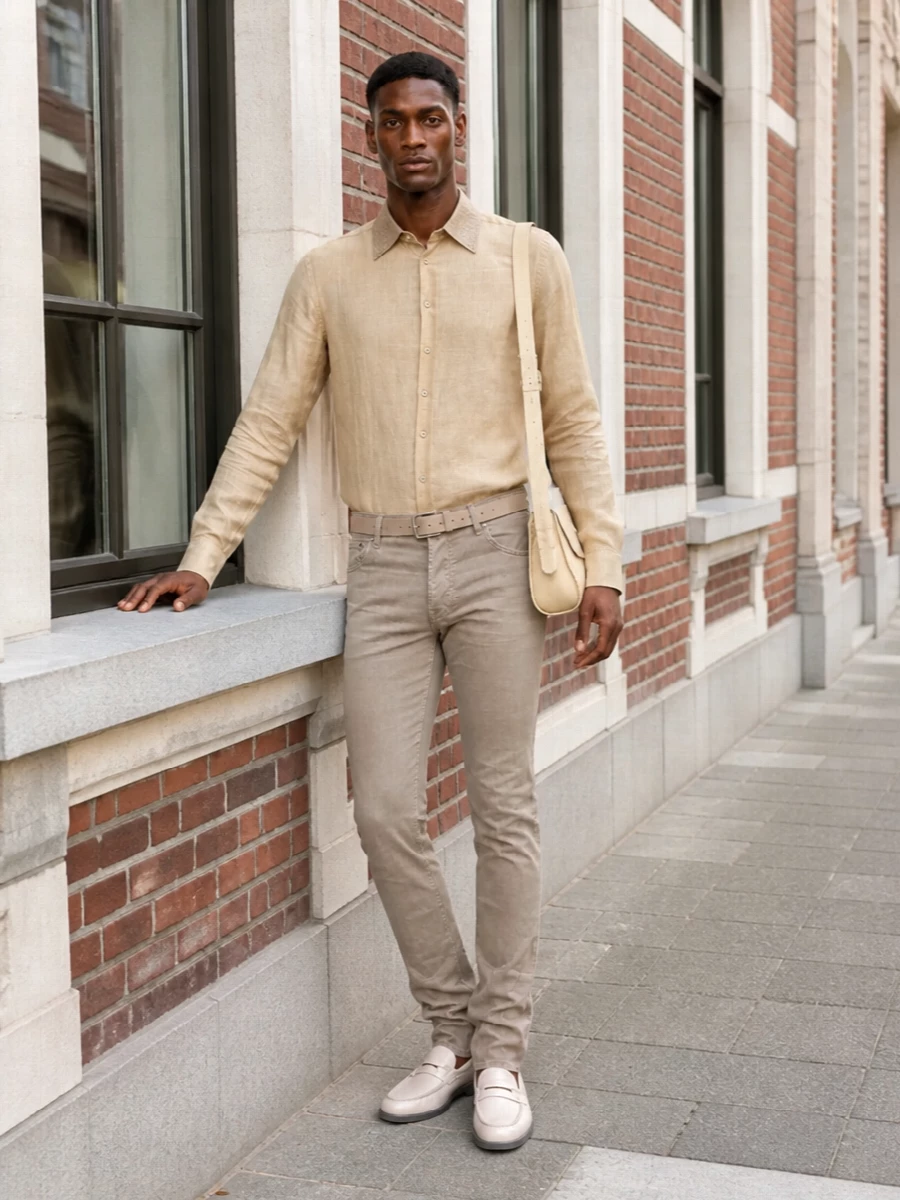 Jacob cohen beige jeans neutral shirt loafers