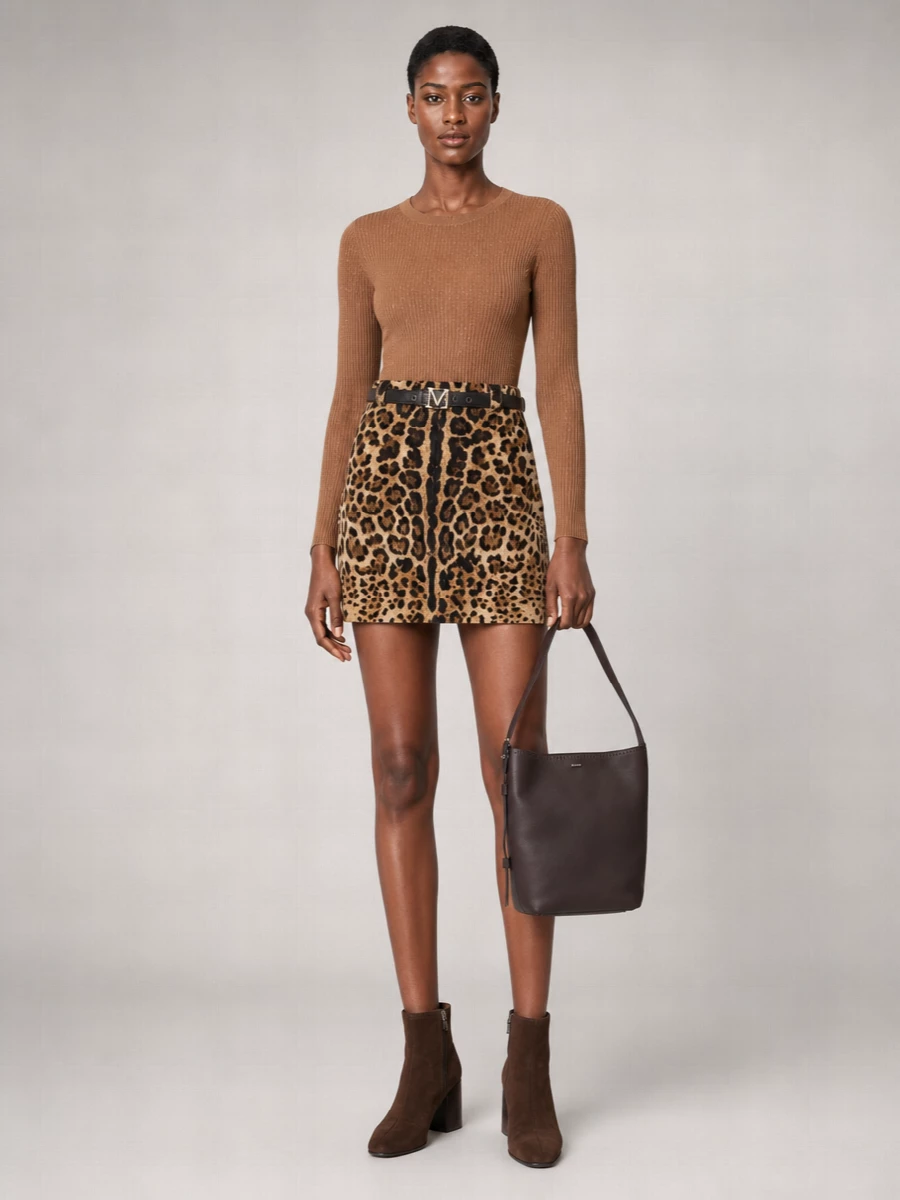 S Max Mara Leopard Velvet A Line Skirt