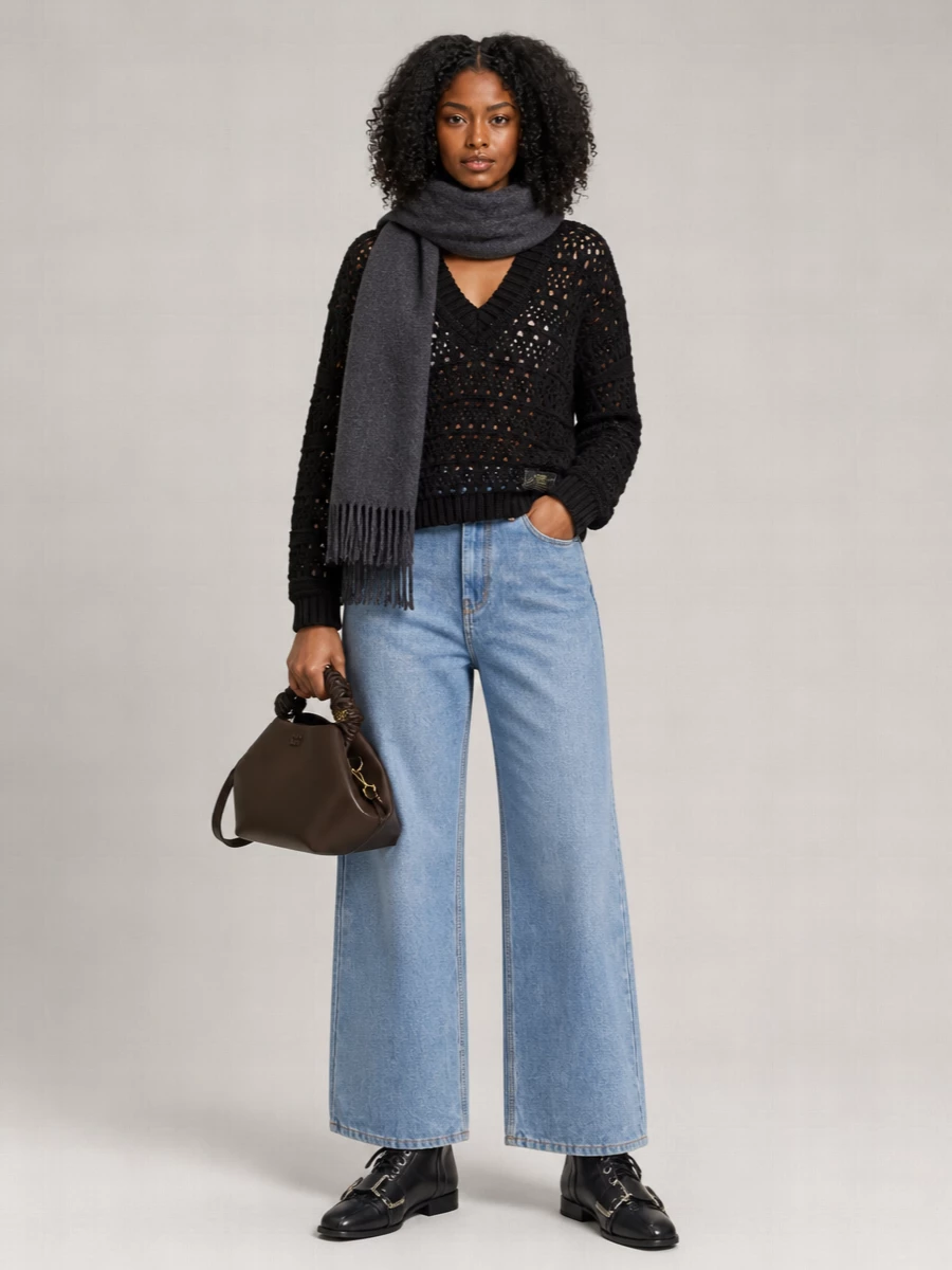 Ganni Crochet V-Neck Jumper