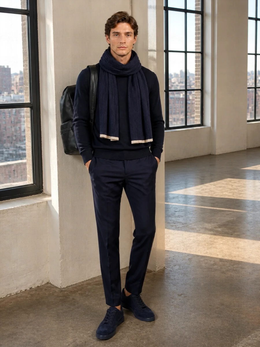 Brioni navy crew tailored brunello cucinelli trousers