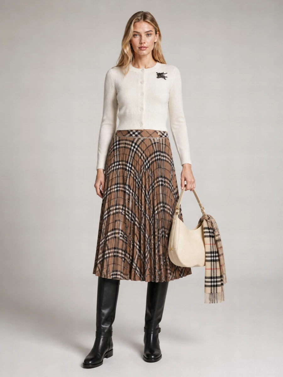 Burberry Check Pattern Scarf Fringe Detailing