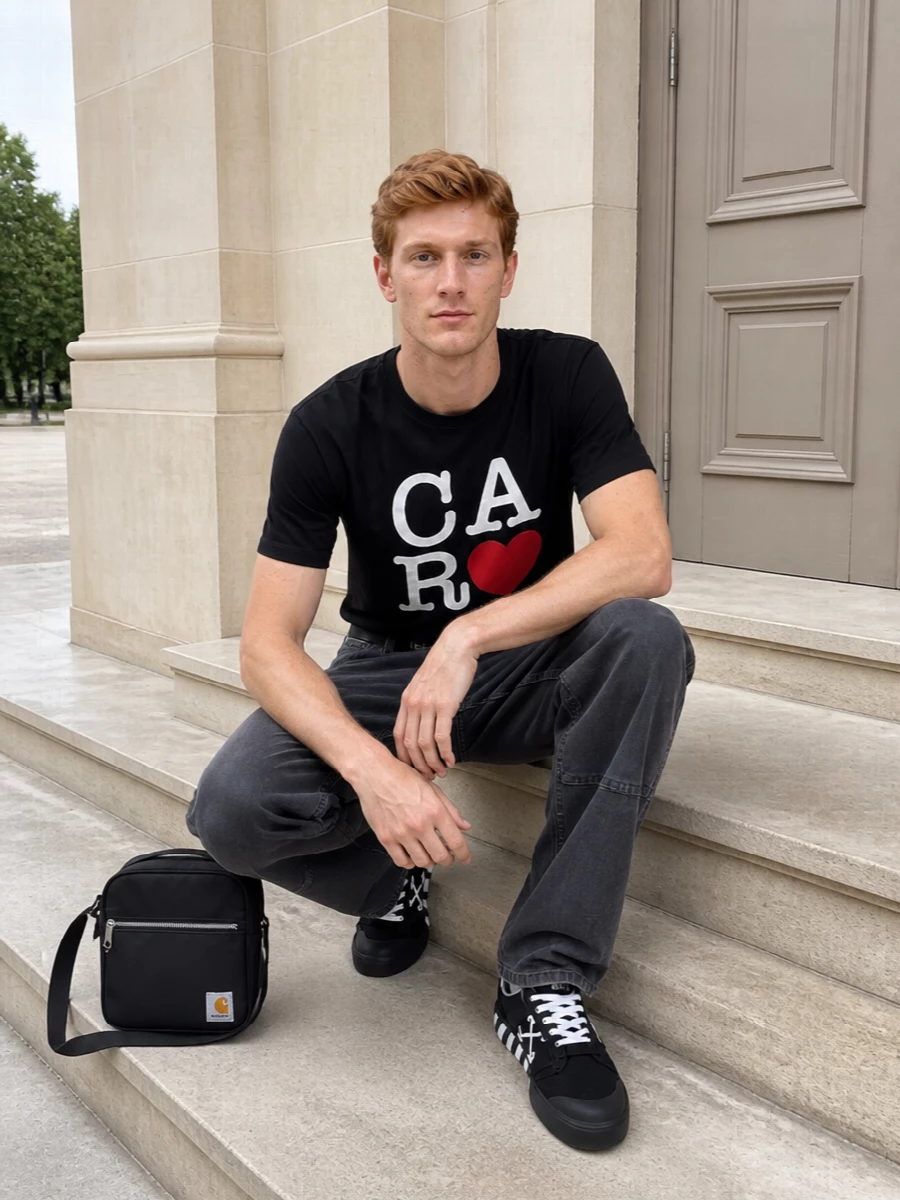 Carhartt tee work pants off white sneakers