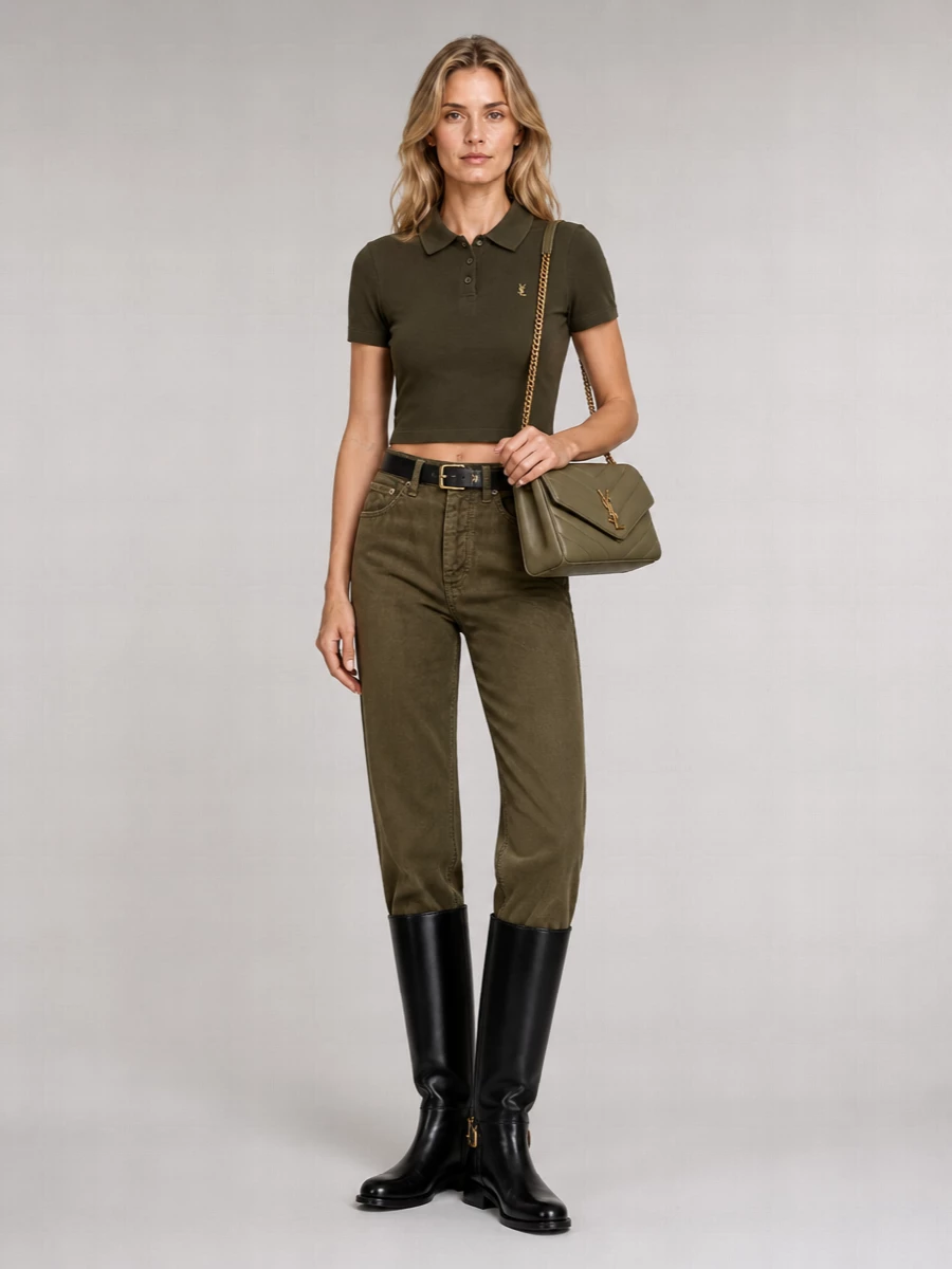 Saint Laurent cropped cotton polo shirt