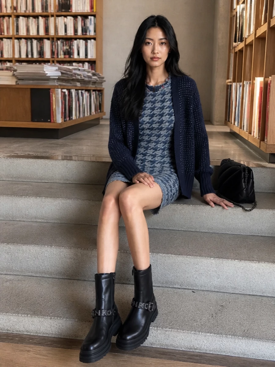 Pinko cardigan diesel navy mini dress outfit