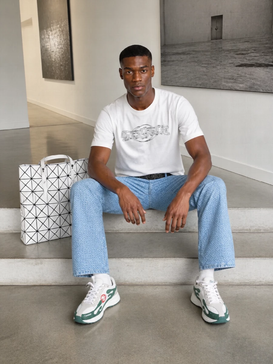 Casablanca graphic tee geometric denim runners