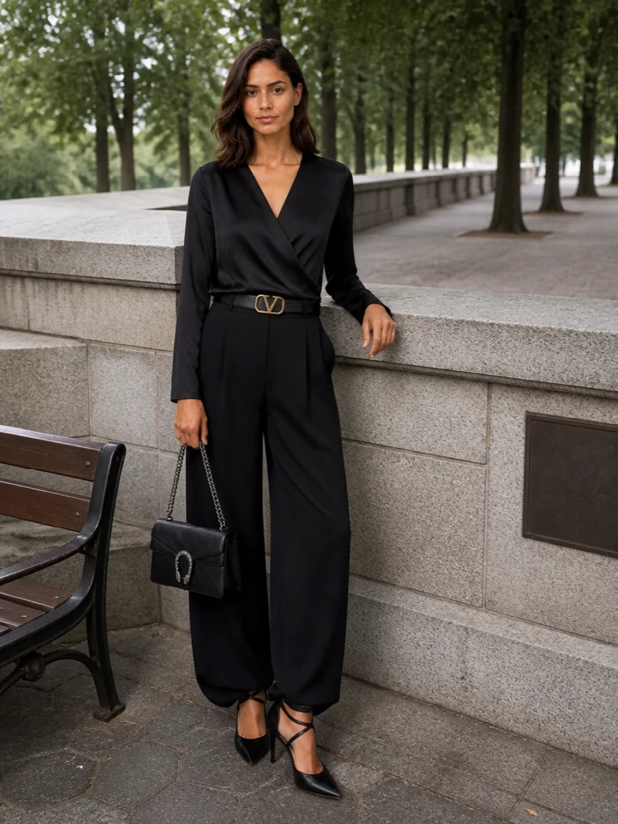Giorgio armani black wrap top wide leg trouser