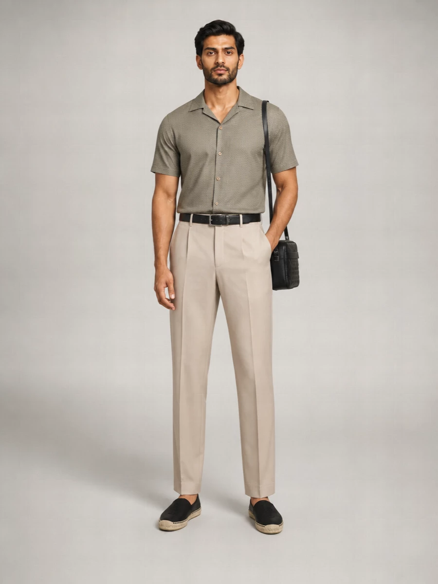 Saint Laurent Silk Geometric-Print Cuban-Collar Short-Sleeve Shirt