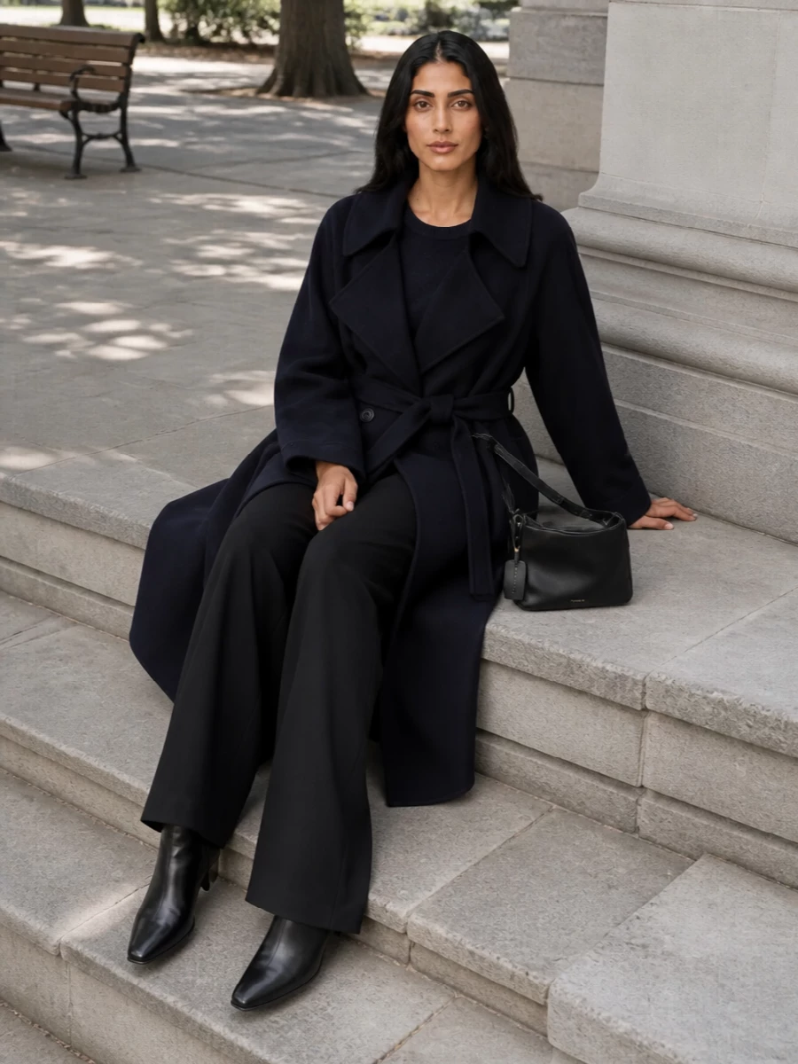 Frankie shop navy coat wide leg trousers