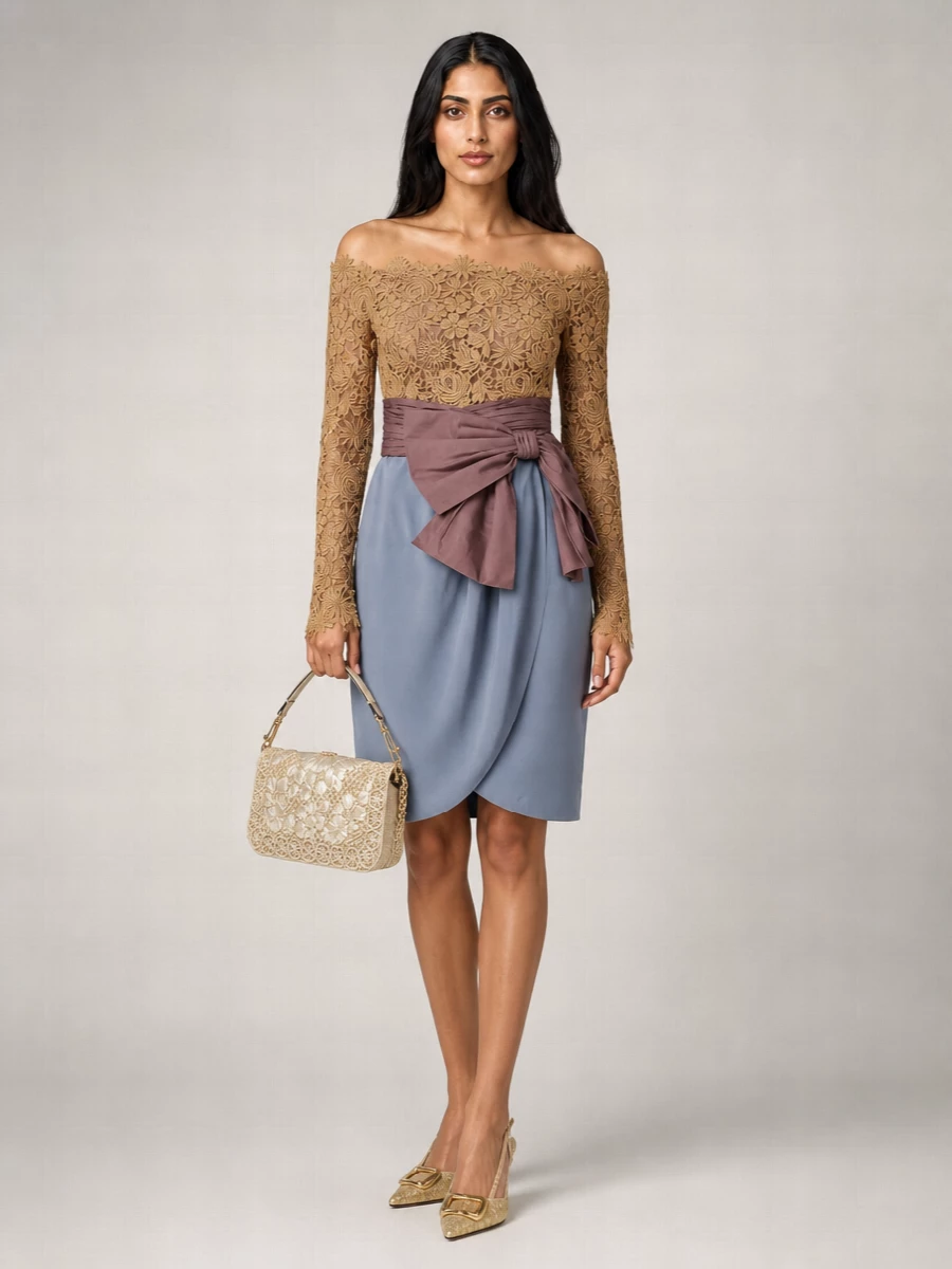 Valentino Garavani Off-The-Shoulder Long-Sleeve Wrap Mini Dress