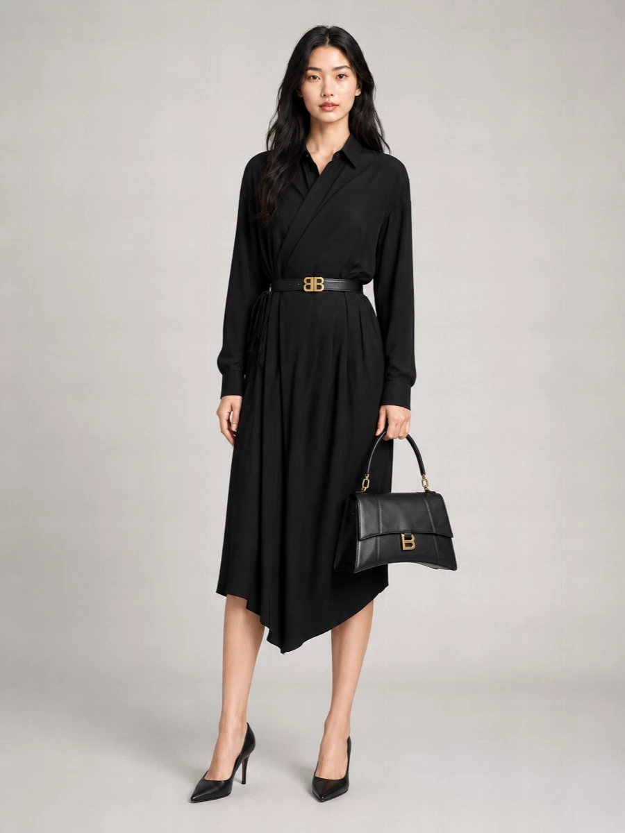 Balenciaga Satin Knee-Length Shirt Dress