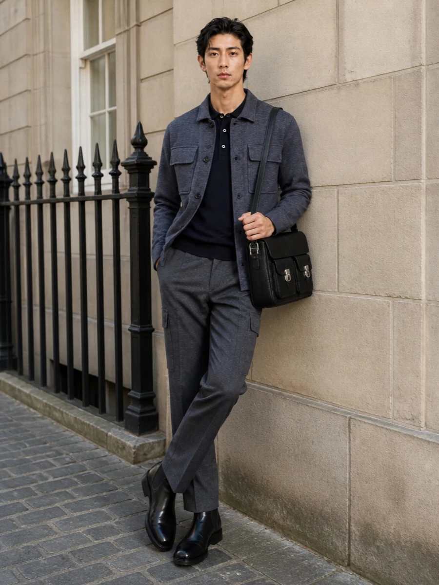Lardini shirt jacket tailored cargo trousers outfit