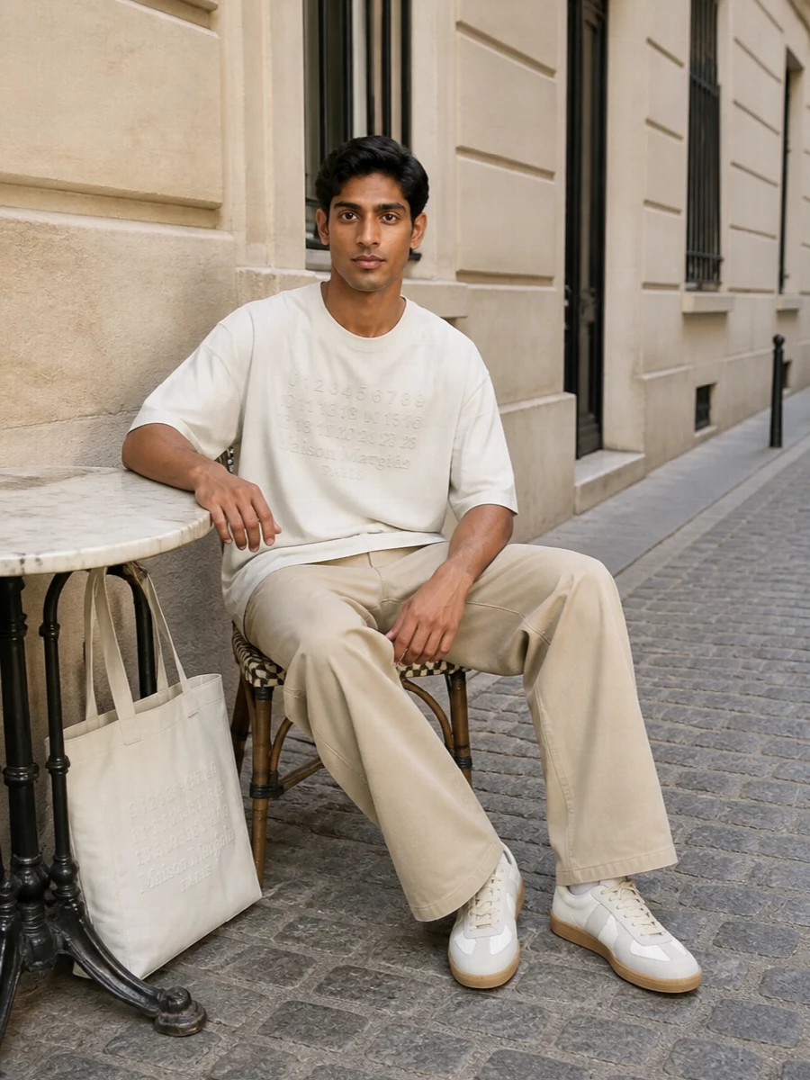 Maison margiela wide leg trouser outfit sneakers