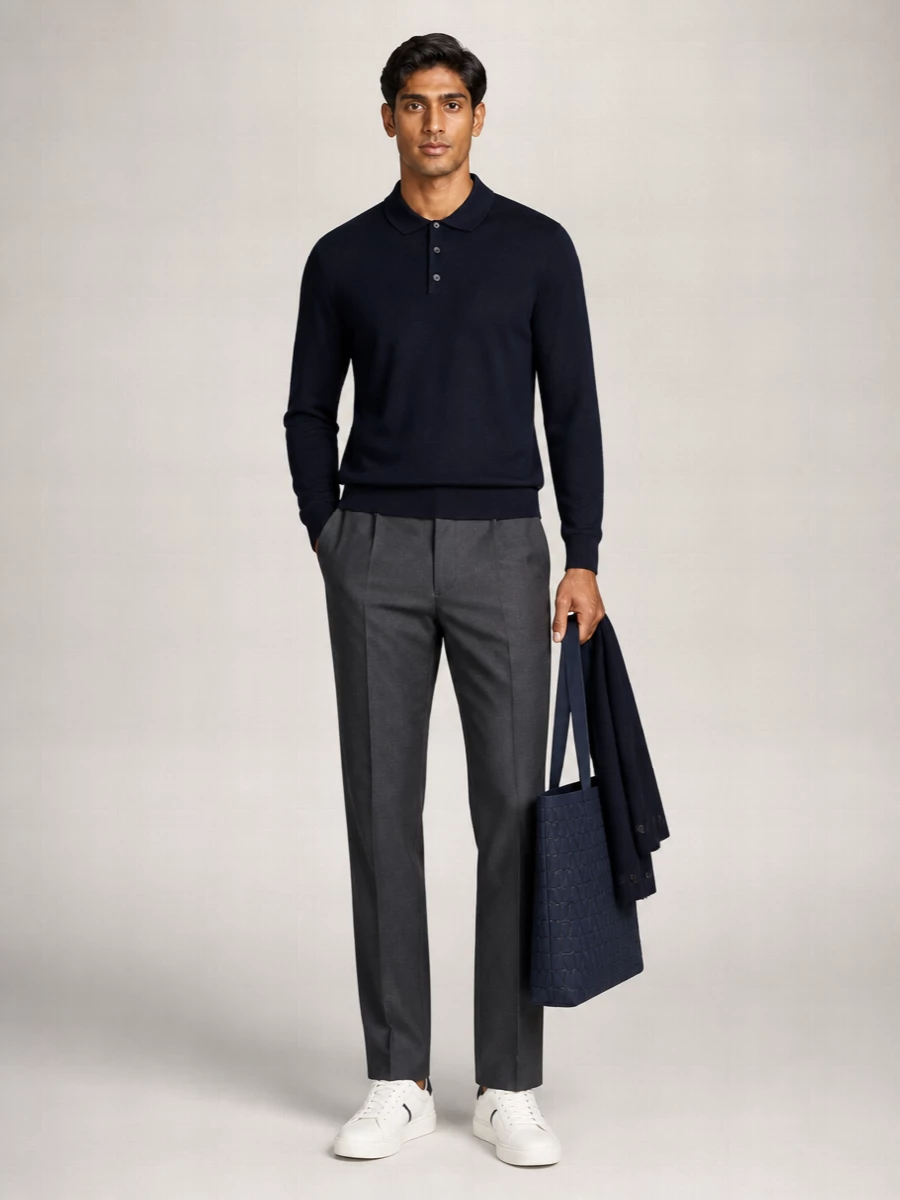 Vince Merino Wool Long-Sleeve Polo Jumper