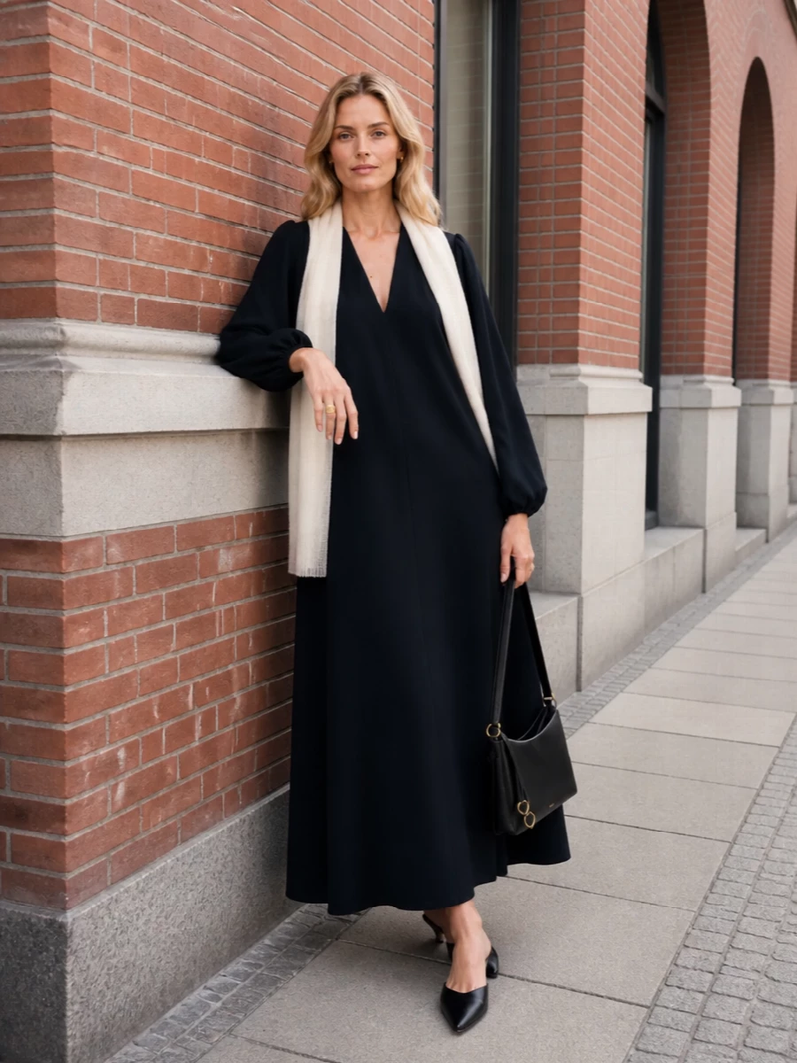 The row navy maxi dress black kitten heels