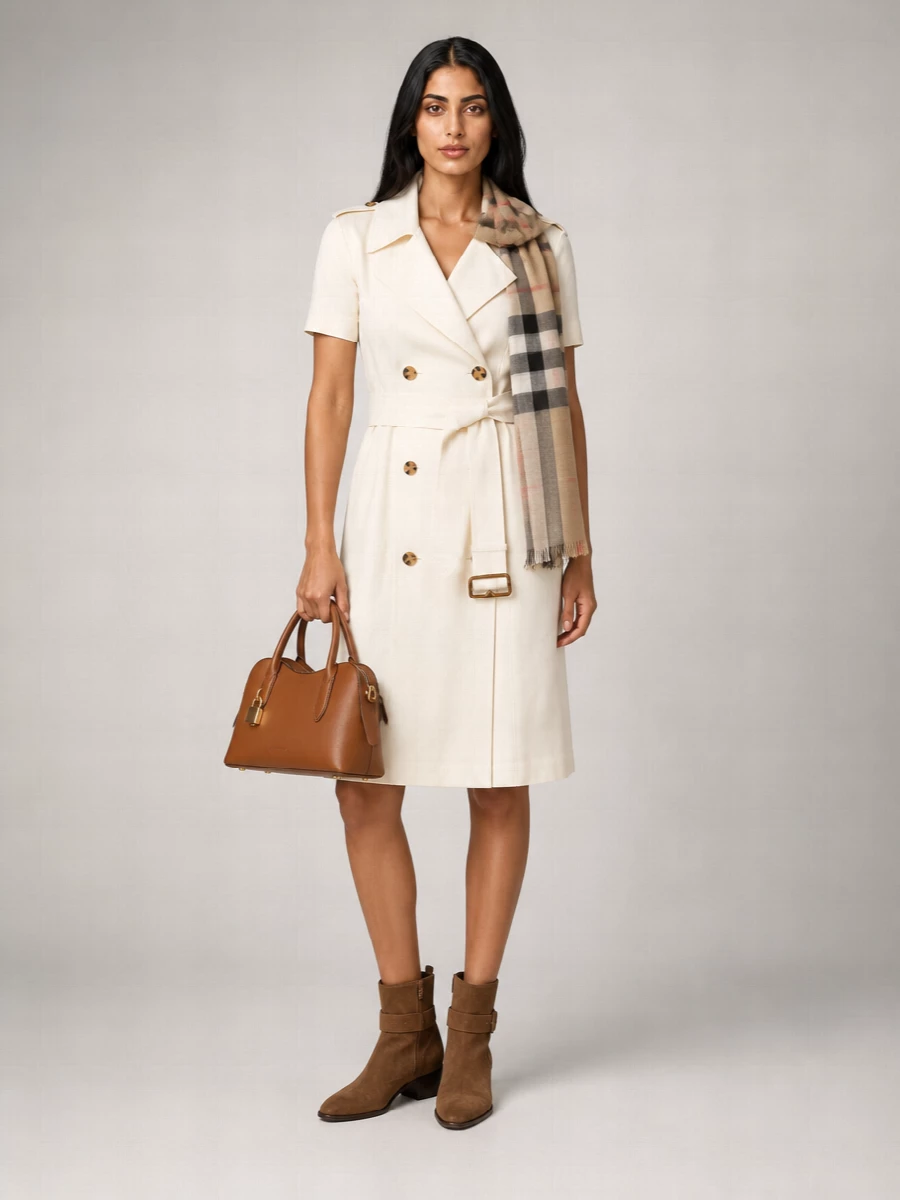 Burberry Double-Breasted Belted Midi Dress