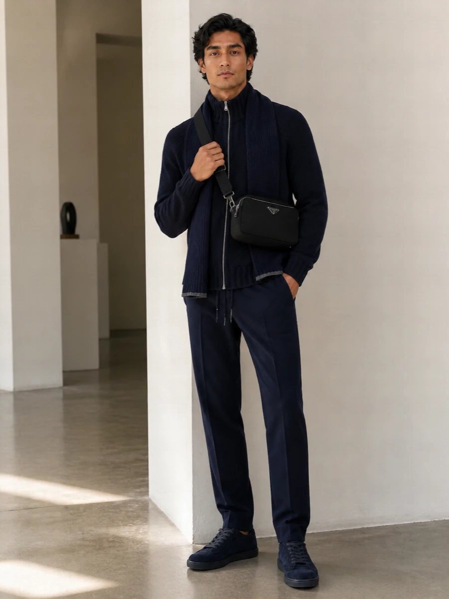 Brunello cucinelli navy track pants knit sneakers