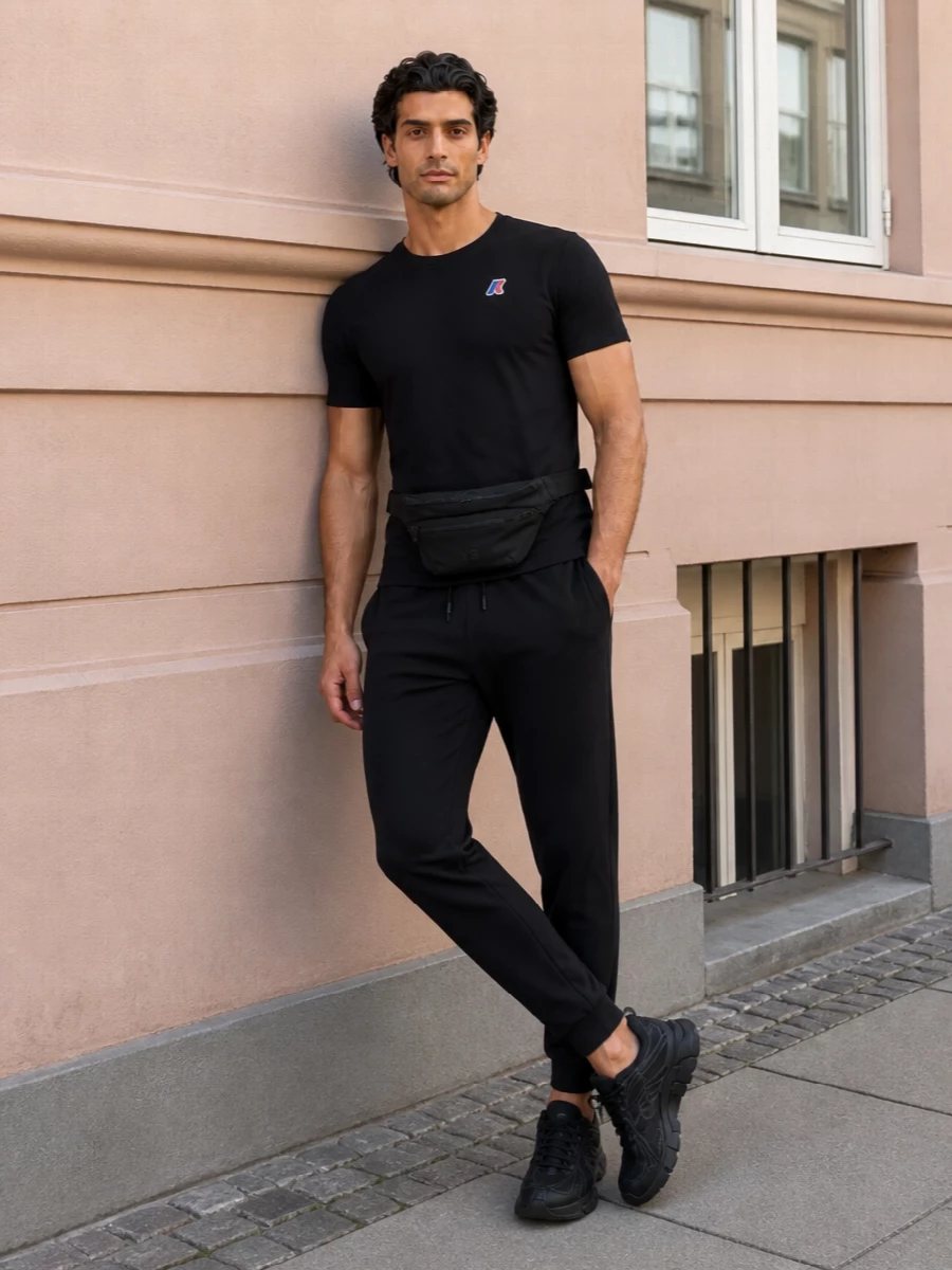 K way track pants black nike runners outfit