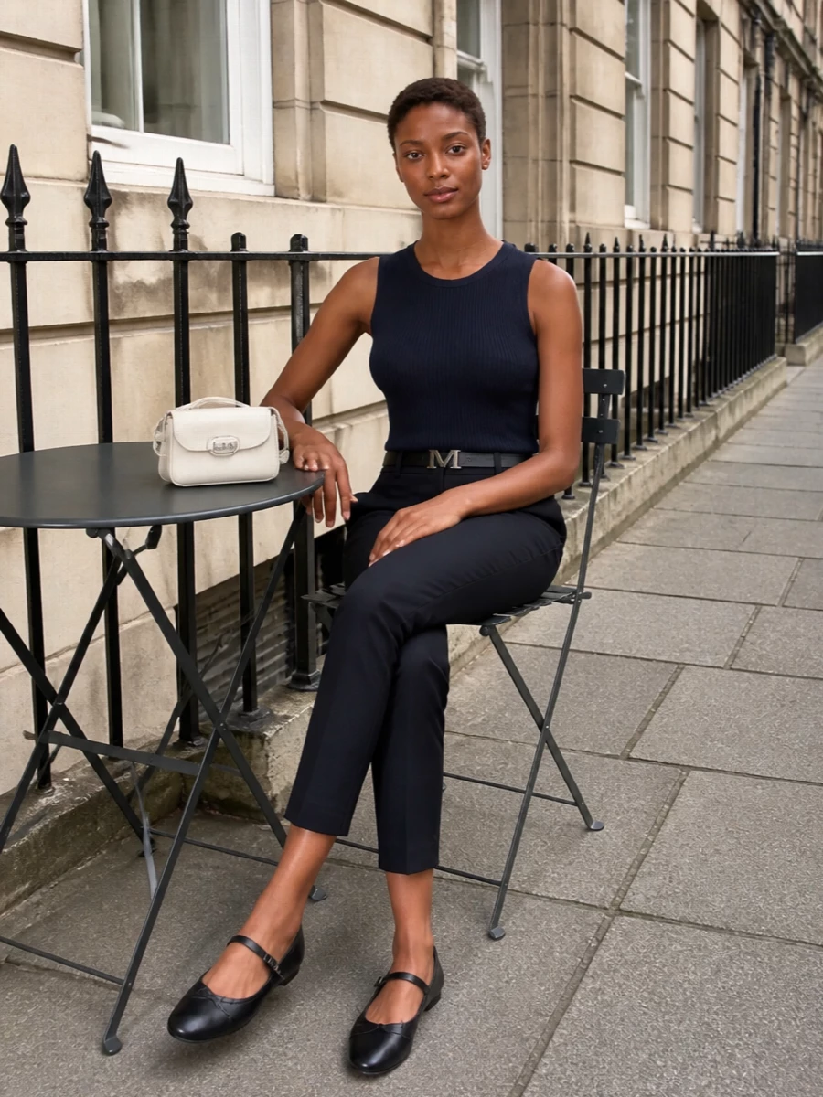 Weekend max mara navy tank tailored trouser outfit