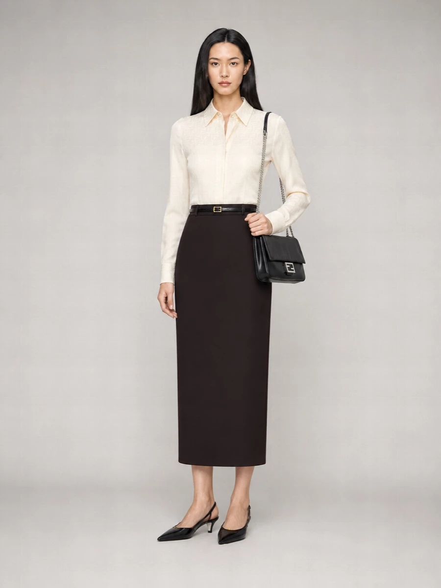 Fendi Wool Midi Skirt Four Slits
