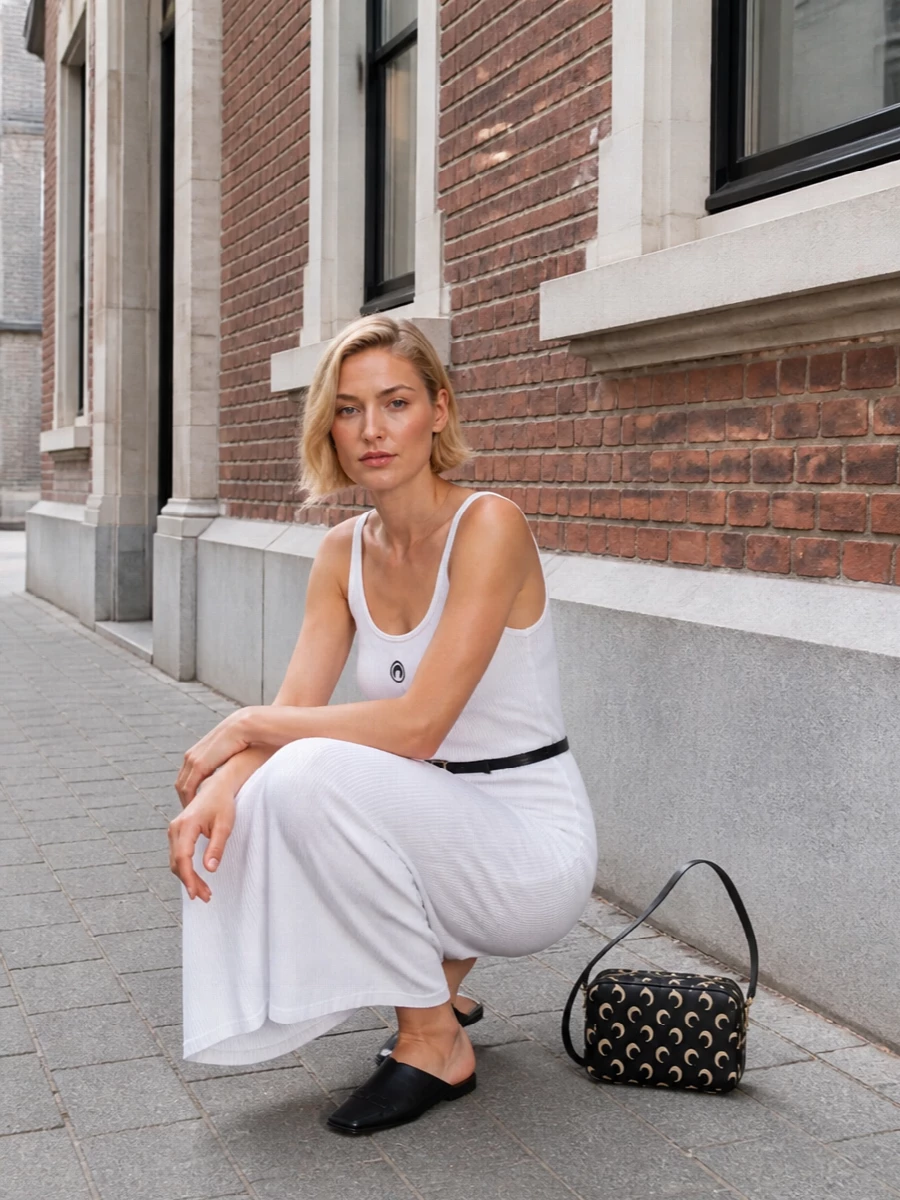 Marine serre white dress with black mules
