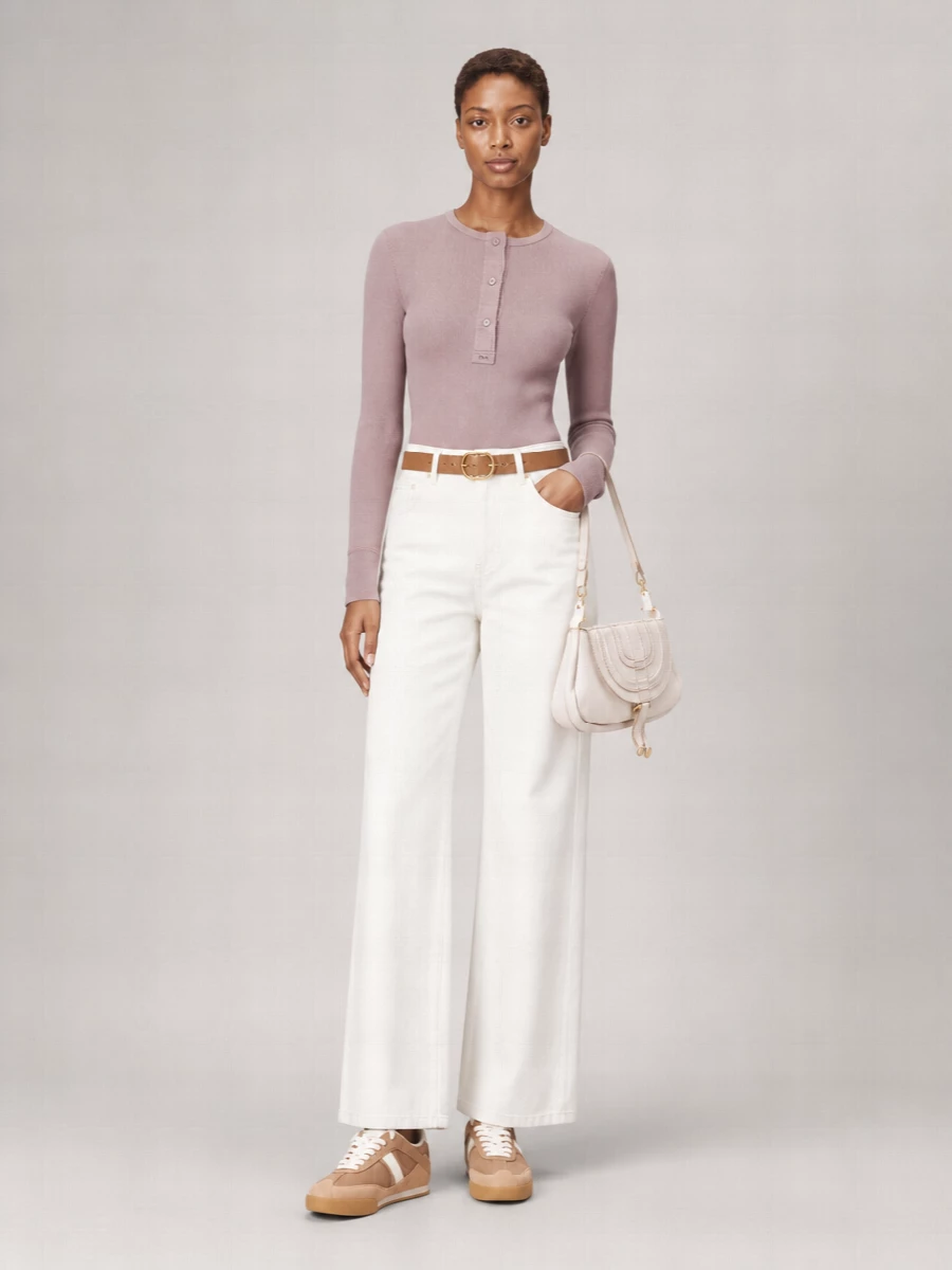 Chloé Cotton Ribbed Fitted Henley Shirt